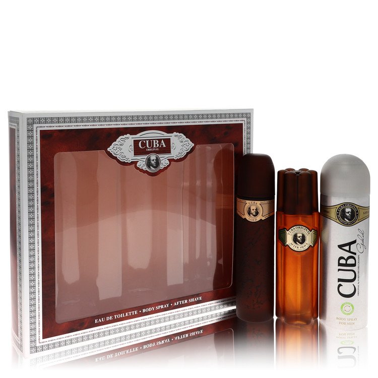 Cuba Gold by Fragluxe Gift Set -- 3.3 oz Eau De Toilette Spray + 3.3 oz After Shave Spray + 6.7 oz Body Deodorant Spray