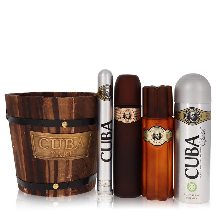 Cuba Gold by Fragluxe Gift Set -- 3.4 oz Eau De Toilette Spray + 1.17 oz Eau De Toilette Spray + 6.7 oz Body Spray + 3.3 oz After Shave