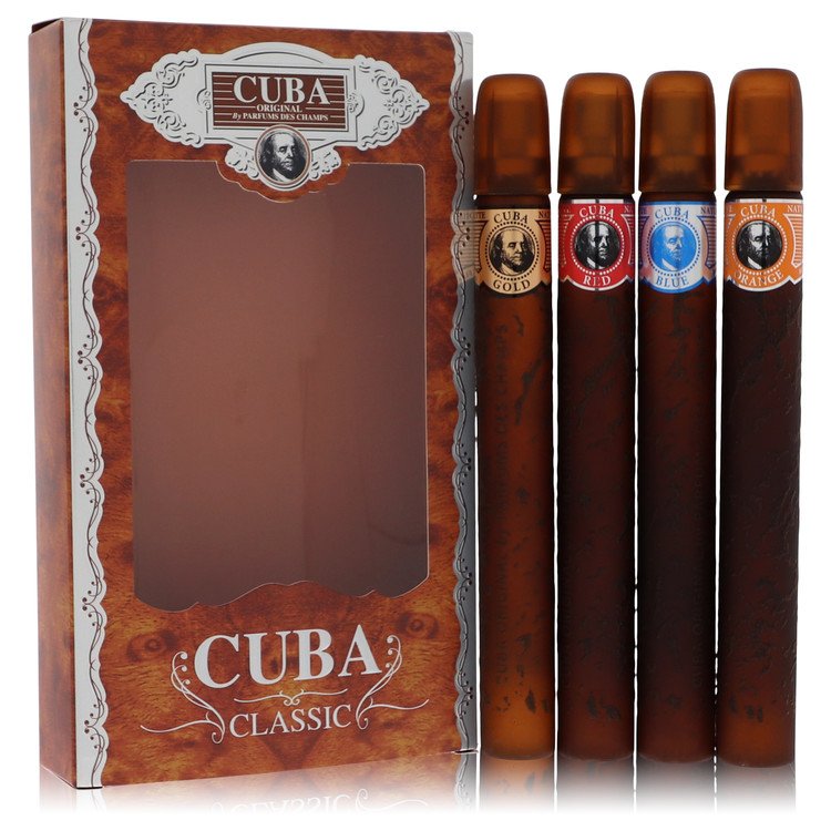 Cuba Gold by Fragluxe Gift Set -- Cuba Variety Set includes All Four 1.15 oz Sprays  Cuba Red  Cuba Blue  Cuba Gold and Cuba Orange