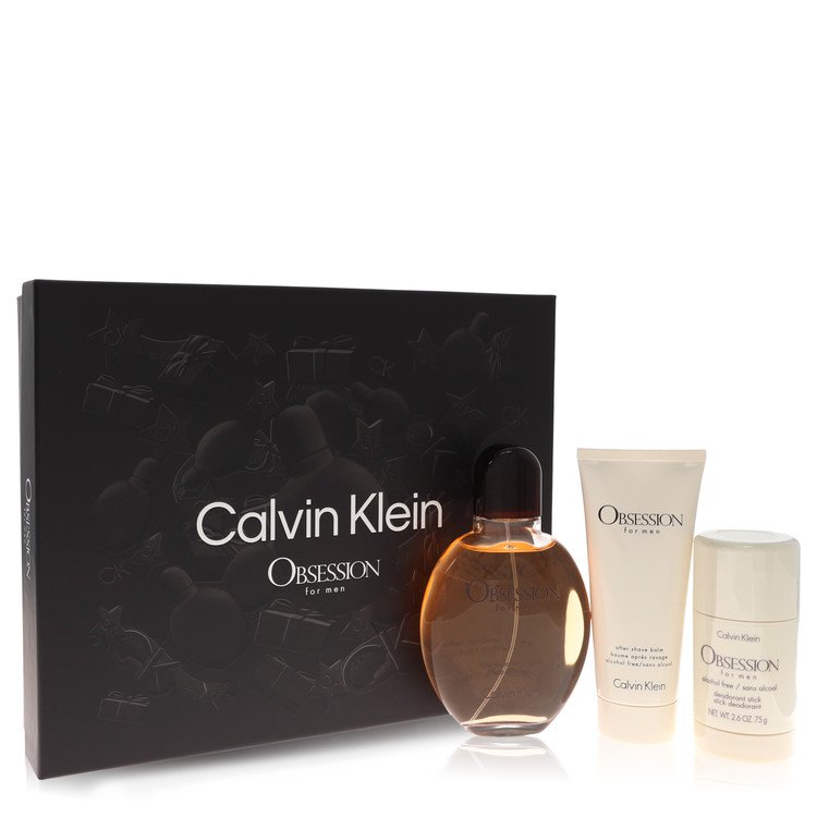 Obsession by Calvin Klein Gift Set -- 4 oz Eau De Toilette Spray + 3.4 oz After Shave Balm + 2.6 oz Deodorant Stick