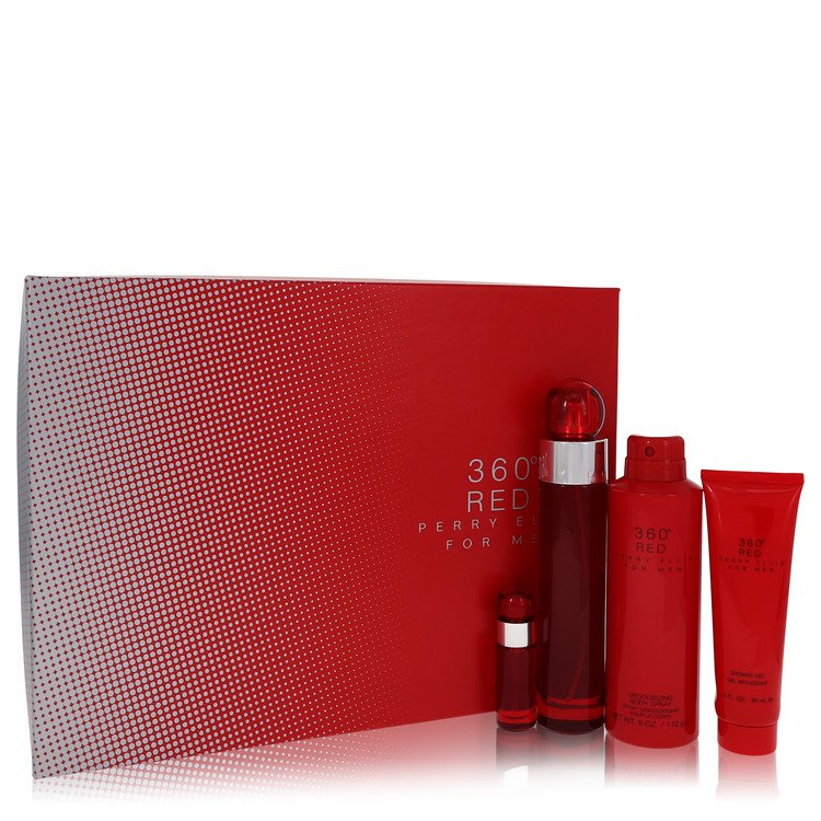 Perry Ellis 360 Red by Perry Ellis Gift Set -- 3.4 oz Eau De Toilette Spray + .25 oz Mini EDT Spray + 6 oz Body Spray + 3 oz Shower Gel