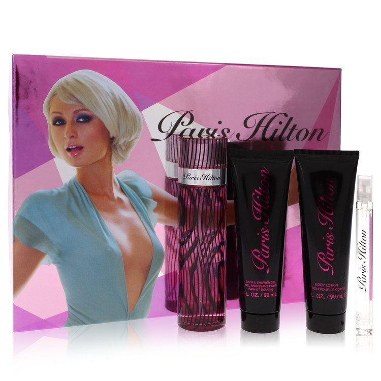 Paris Hilton by Paris Hilton Gift Set -- 3.4 oz Eau De Parfum Spray + 3 oz Body Lotion + 3 oz Shower Gel + .34 oz  Mini EDP Spray