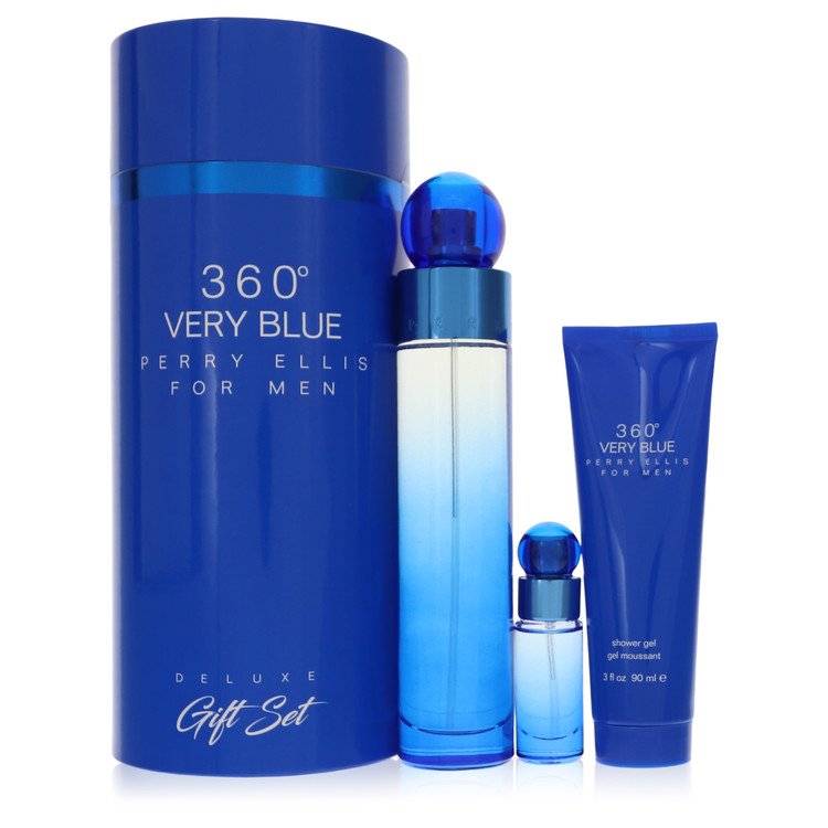 Perry Ellis 360 Very Blue by Perry Ellis Gift Set -- 3.4 oz Eau De Toilette Spray + .25 oz Mini EDT Spray + 3 oz Shower Gel