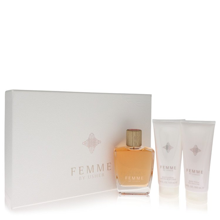 Usher Femme by Usher Gift Set -- 3.4 oz Eau De Parfum Spray + 3.4 oz Body Lotion + 3.4 oz Shower Gel