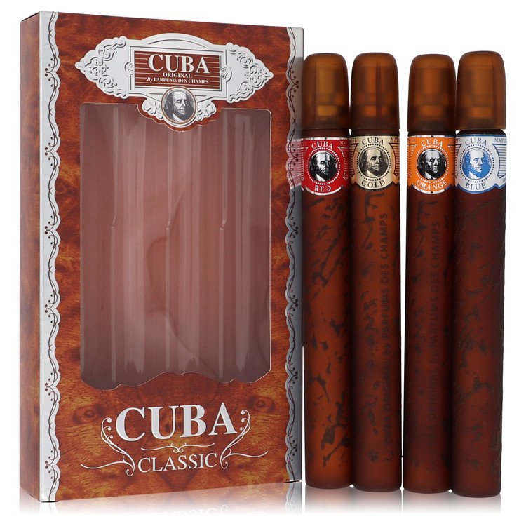 Cuba Red by Fragluxe Gift Set -- Cuba Variety Set includes All Four 1.15 oz Sprays  Cuba Red  Cuba Blue  Cuba Gold and Cuba Orange