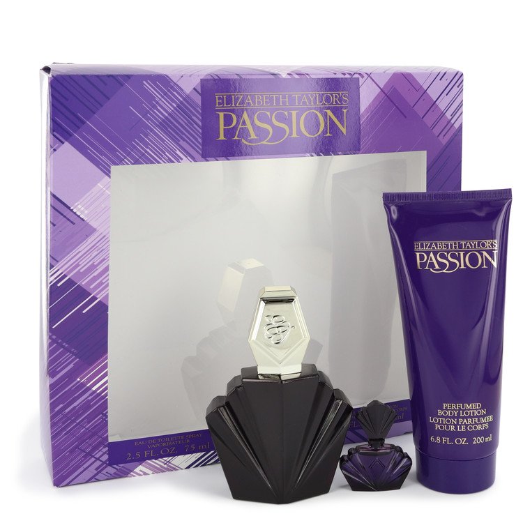 Passion by Elizabeth Taylor Gift Set -- 2.5 oz Eau De Toilette Spray + .12 oz Mini EDP + 6.8 oz Body Lotion