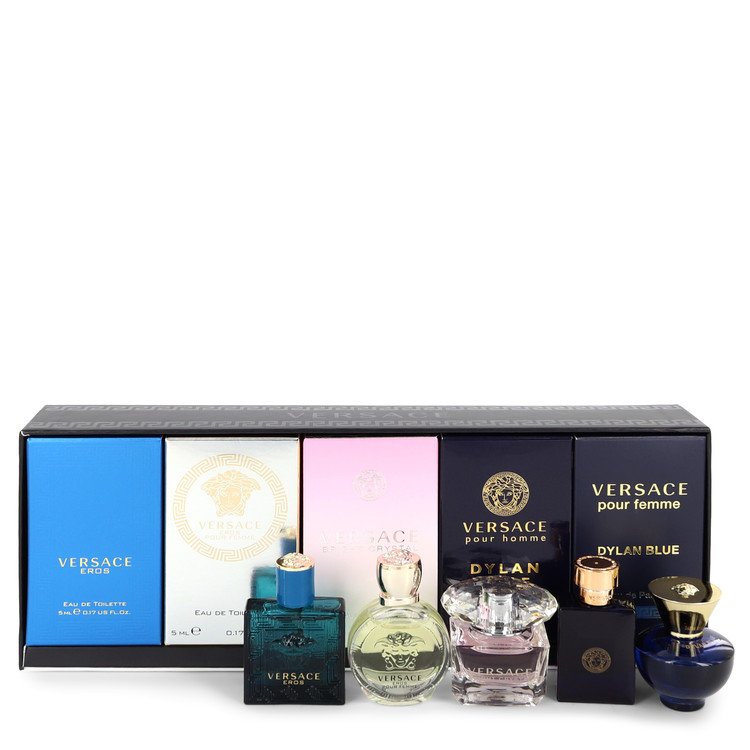 Versace Eros by Versace Gift Set -- The Best of Versace Men's and Women's Miniatures Collection Includes Versace Eros  Versace Pour Homme Dylan Blue  Versace Pour Femme Dylan Blue  Bright Crystal and Versace Eros Pour Femme