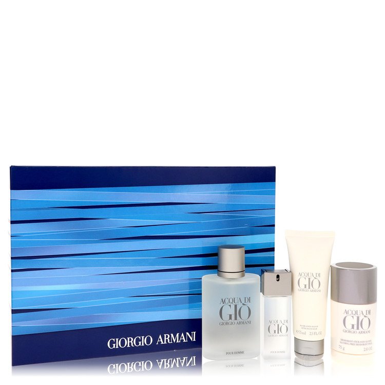 Acqua Di Gio by Giorgio Armani Gift Set -- 3.4 oz Eau De Toilette Spray + .67 oz Mini EDT Spray + 2.5 After Shave Balm + 2.6 oz Deodorant Stick